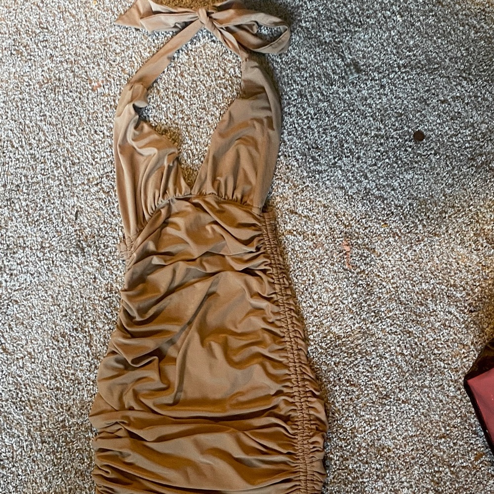 Tan Ruched Dress